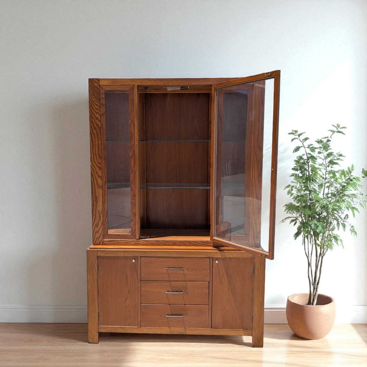 Vintage Bernhardt Oak Hutch Cabinet