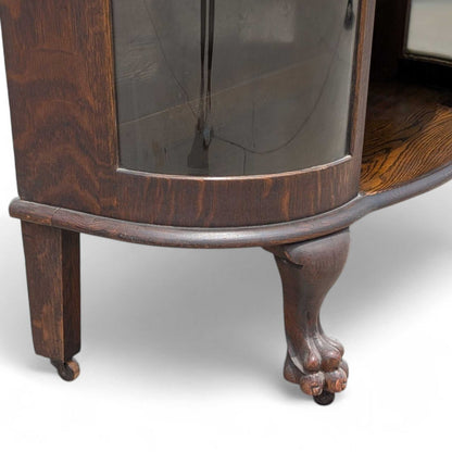 Vintage Curved Glass China Cabinet – Bow Front Display Hutch w/ Claw Feet, 49" Wide, Early 20th Century Style