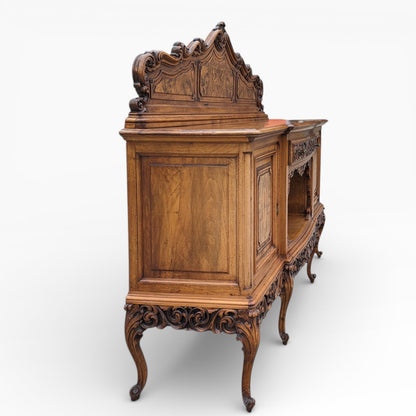 Continental Walnut Carved Sideboard Cabinet with Sculptural Apron