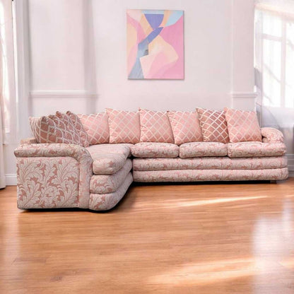 Postmodern Sectional Sofa – 80s Vintage Pink Sofa, Retro Floral Design, Curved Couch, Statement Living Room Furniture