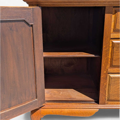 Vintage Oak Sideboard Buffet with Queen Anne Legs, 3 Drawers + Cabinet Storage, Traditional English Style Credenza, 61.75” Wide