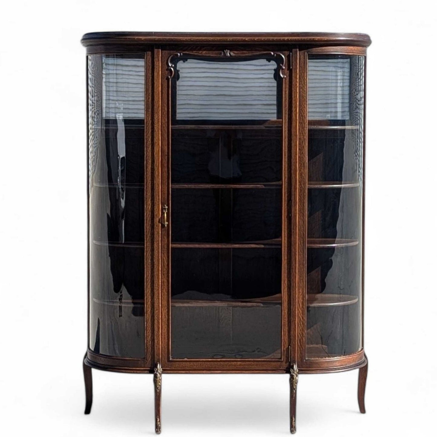 Early 20th Century Edwardian Demi-Lune Curved Glass Display Cabinet