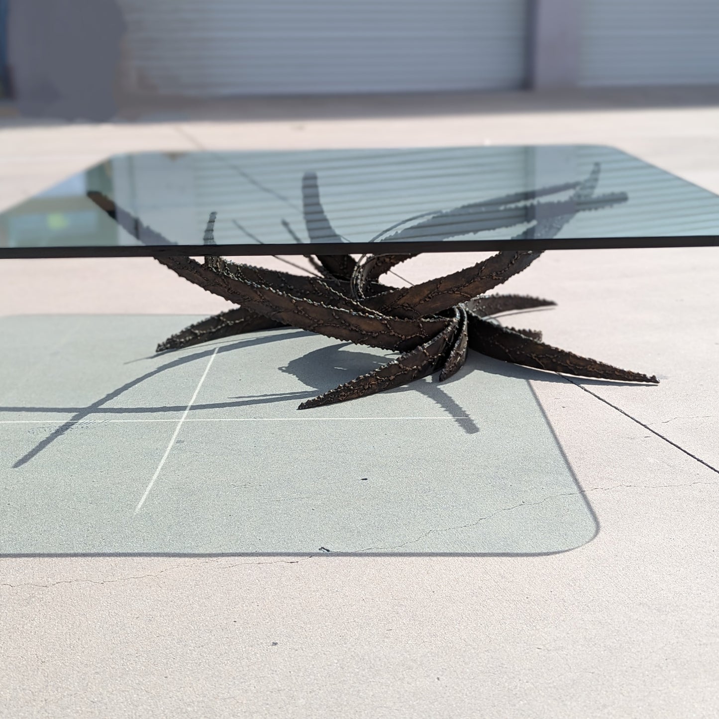 Vintage Coffee Table by Silas Seandel, Brutalist, Sculptural, Glass Top, Bronze Base