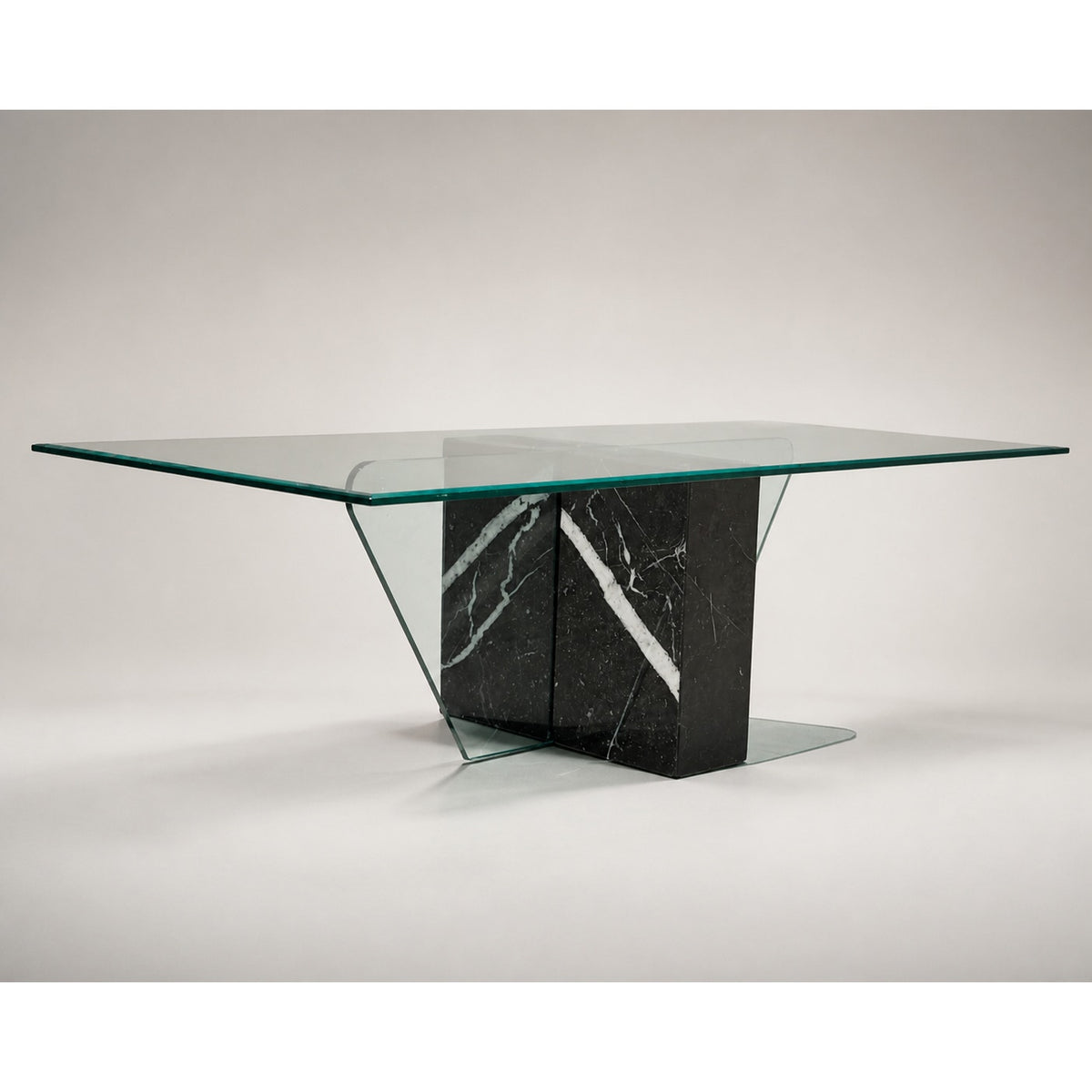 Unique Coffee Table, Marble Base, Geometric, Unique, Rectangular Glass Top, Postmodern, Mid Century — view 3 of 16