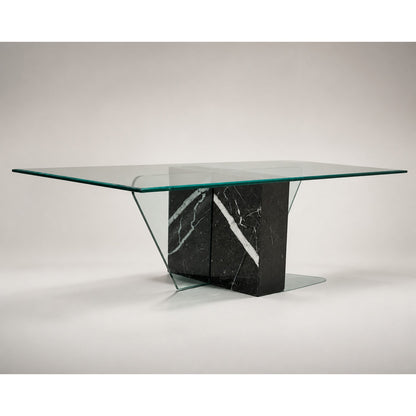 Unique Coffee Table, Marble Base, Geometric, Unique, Rectangular Glass Top, Postmodern, Mid Century