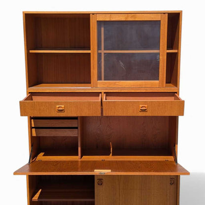 Vintage Teak Bookcase with Drop Front Desk