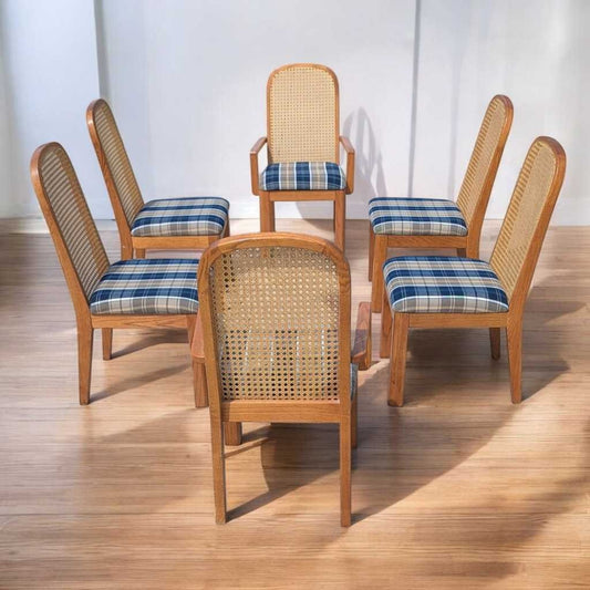 Cane Back Dining Chairs, Set of 6 Postmodern c. 1980s