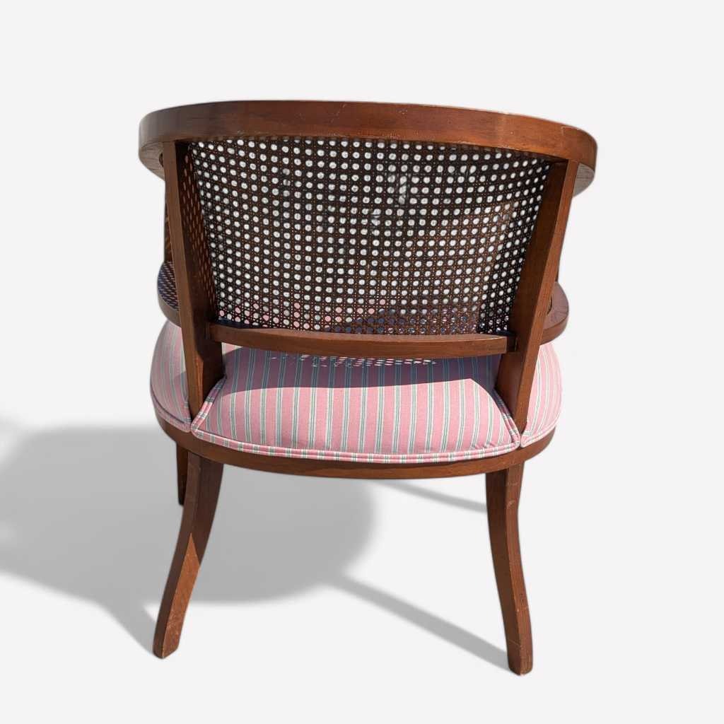 1970s Regency-Style Wood and Cane Barrel-Back Armchair