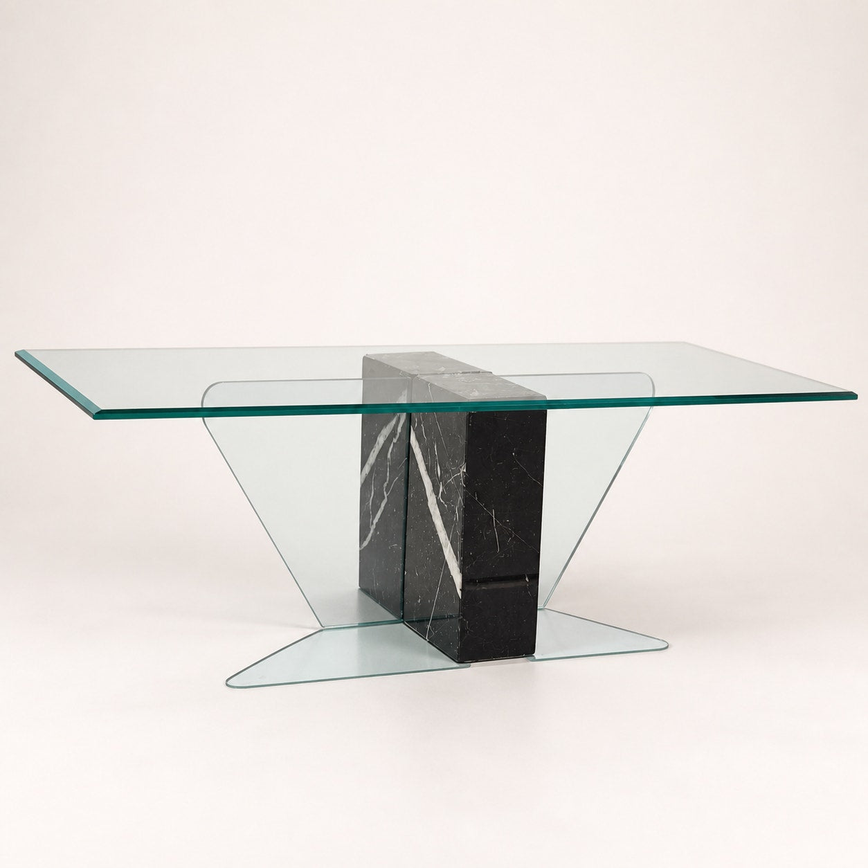 Unique Coffee Table, Marble Base, Geometric, Unique, Rectangular Glass Top, Postmodern, Mid Century — view 10 of 16