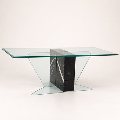 Unique Coffee Table, Marble Base, Geometric, Unique, Rectangular Glass Top, Postmodern, Mid Century