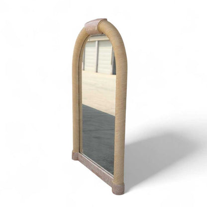 Vintage Arch Mirror, Karl Springer Style – Postmodern Tessellated Stone & Rope Detail, 48" Tall, 1980s Vintage Glam Statement