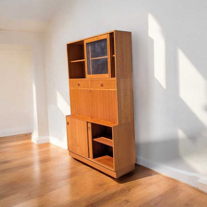 Vintage Teak Bookcase with Drop Front Desk