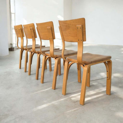 Vintage Dining Chairs by Thonet,  Beech Saddle Seat Dining Chairs, Bentwood, C. 1940s