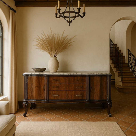 Italian Mid-Century Marble-Top Sideboard with Detachable Mirror by Mobilificio Scorza Ovada, c. 1950s