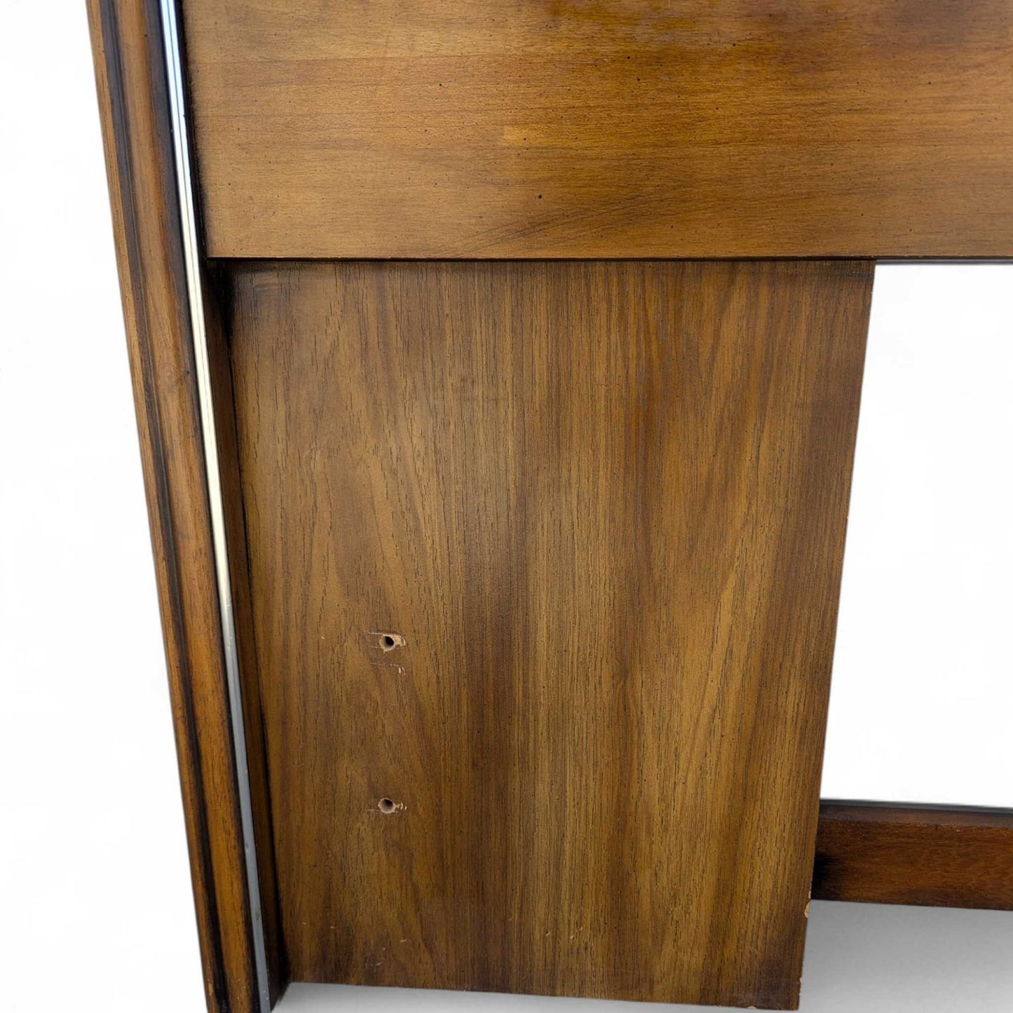 Vintage Walnut Veneer King Headboard with Chrome Trim, MCM
