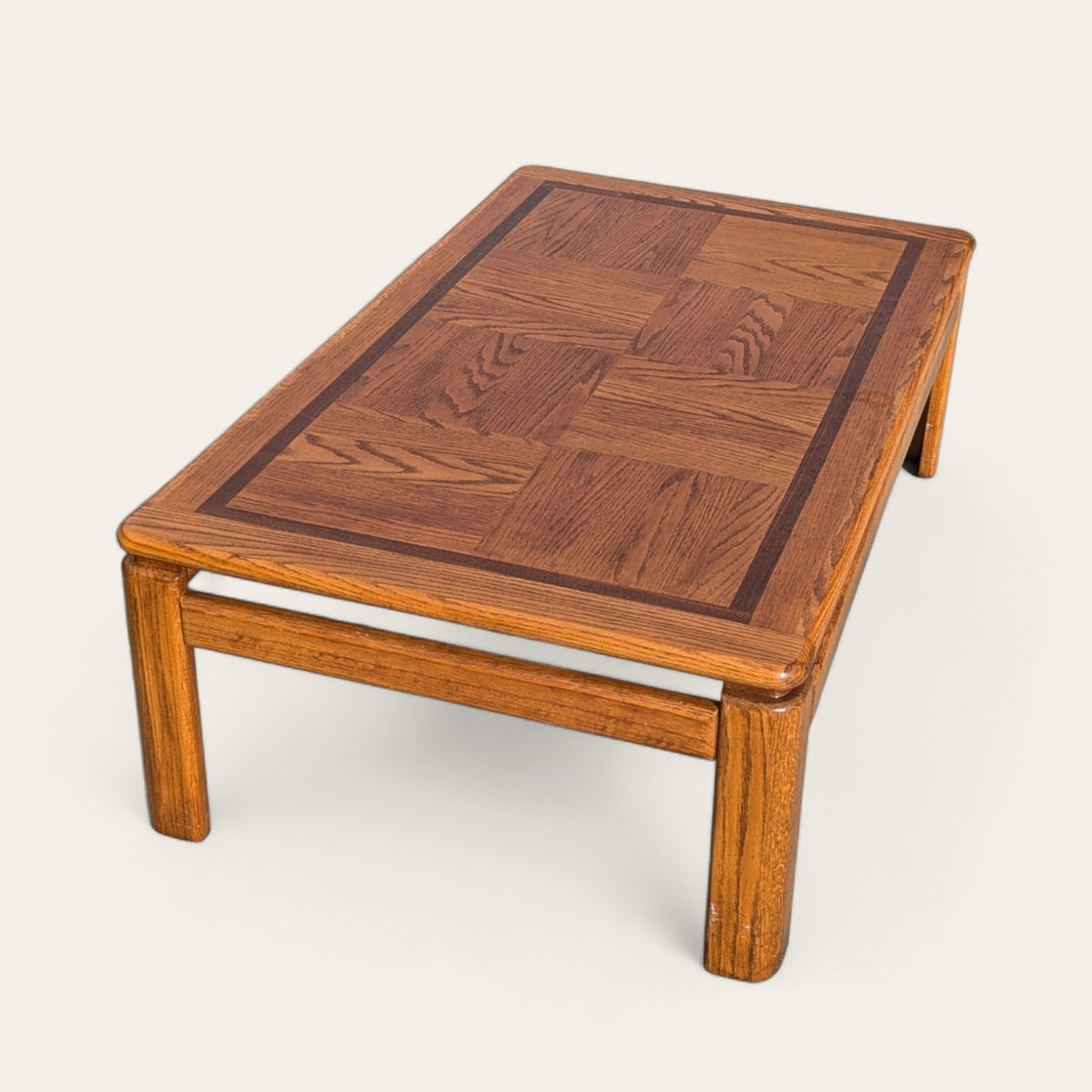 1980s Mid-Century Oak Coffee Table with Checkered Parquet Top