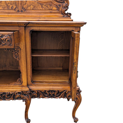 Continental Walnut Carved Sideboard Cabinet with Sculptural Apron