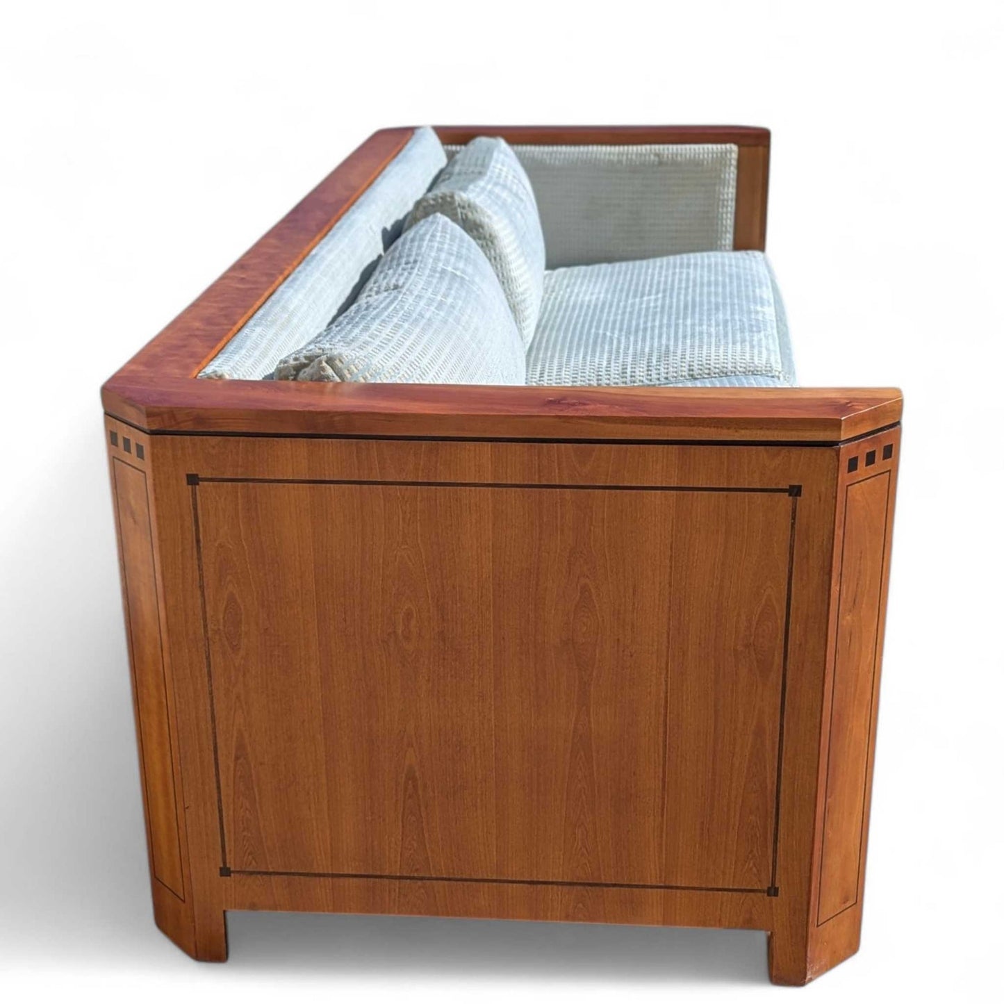 Stickley 21st Century Cherry Sofa, Pale Blue Textured Velvet Upholstery