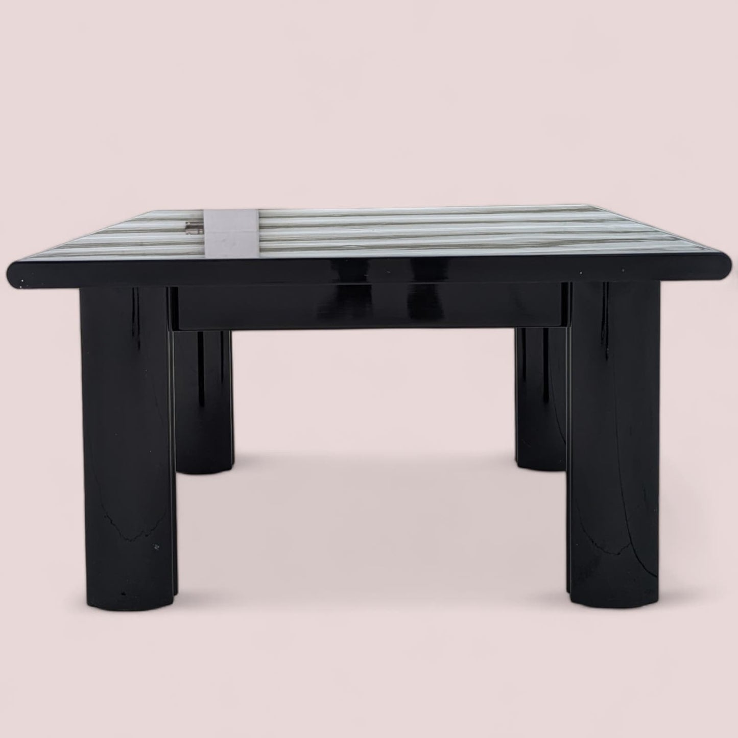 Italian Postmodern Coffee Table, Black Lacquer, Wood, 80s, Living Room