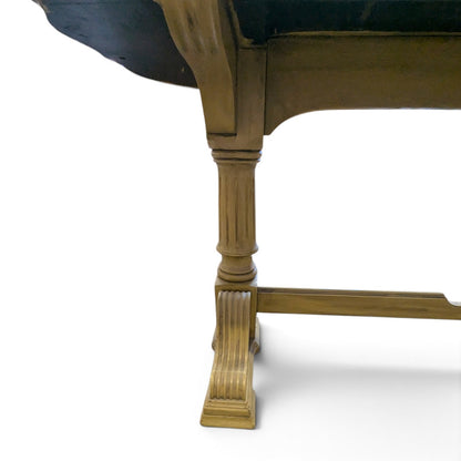 Vintage Butter Yellow Painted Trestle Sofa Table with Scalloped Top