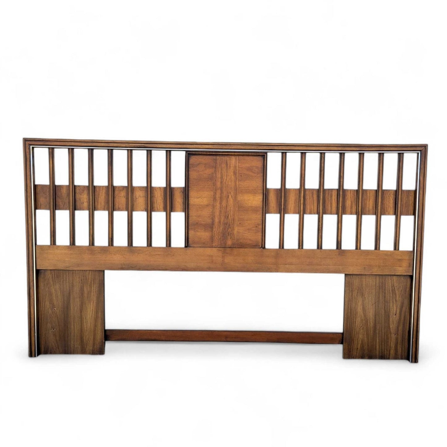 Vintage Walnut Veneer King Headboard with Chrome Trim, MCM