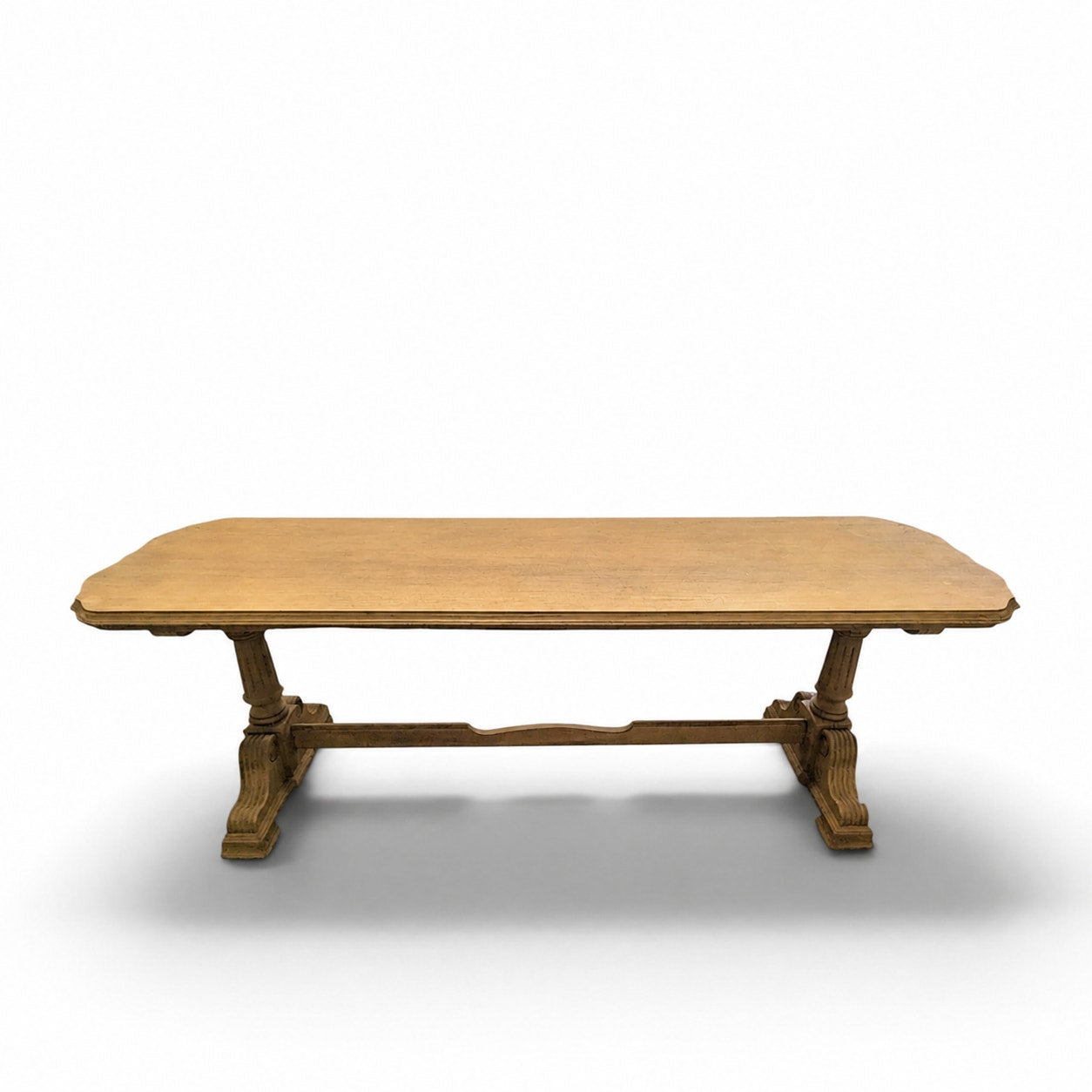 Vintage Butter Yellow Painted Trestle Sofa Table with Scalloped Top