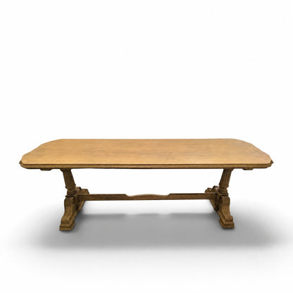 Vintage Butter Yellow Painted Trestle Sofa Table with Scalloped Top