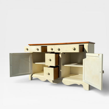 Vintage Painted Wood Sideboard with Paneled Doors and Solid Wood Top