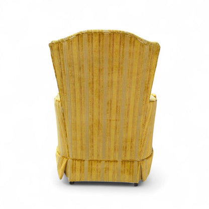 Vintage Key City Lounge Chair in Golden Striped Velour – Mid Century Accent Chair, Retro Skirted Chair, Professionally Cleaned