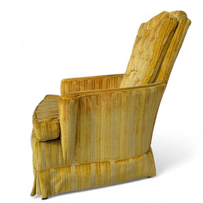 Vintage Key City Lounge Chair in Golden Striped Velour – Mid Century Accent Chair, Retro Skirted Chair, Professionally Cleaned
