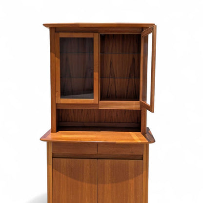Vintage Teak Hutch Cabinet – 2-Piece Mid Century Display Cabinet w/ Glass Doors, 1960s Danish Modern Style
