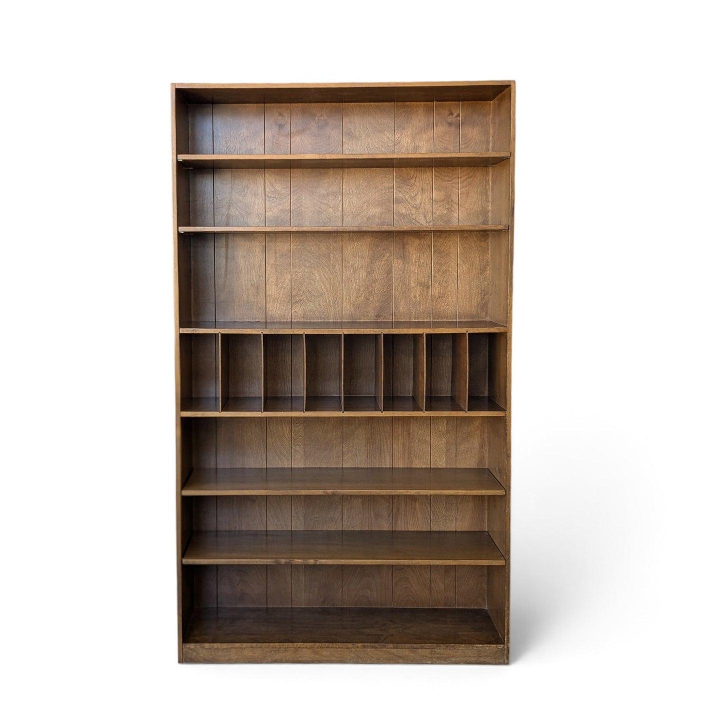 1970s Japanese Veneered-Plywood Bookcase with Adjustable Shelves and Dividers
