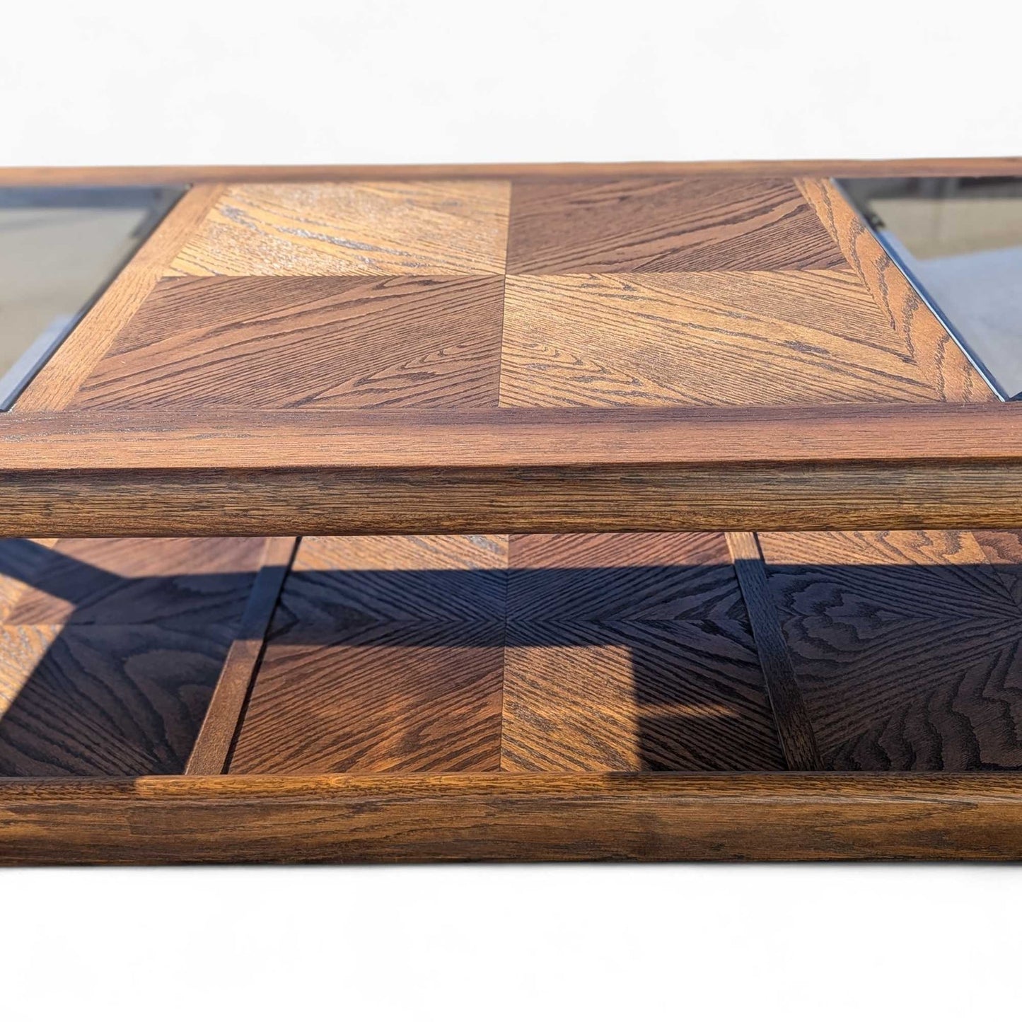 Vintage Oak Coffee Table Smoked Glass Insets