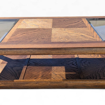 Vintage Oak Coffee Table Smoked Glass Insets