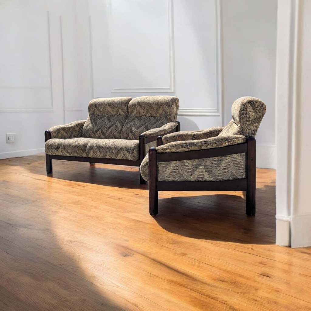 Vintage Wood-Frame Loveseat and Lounge Chair Set — view 13 of 15