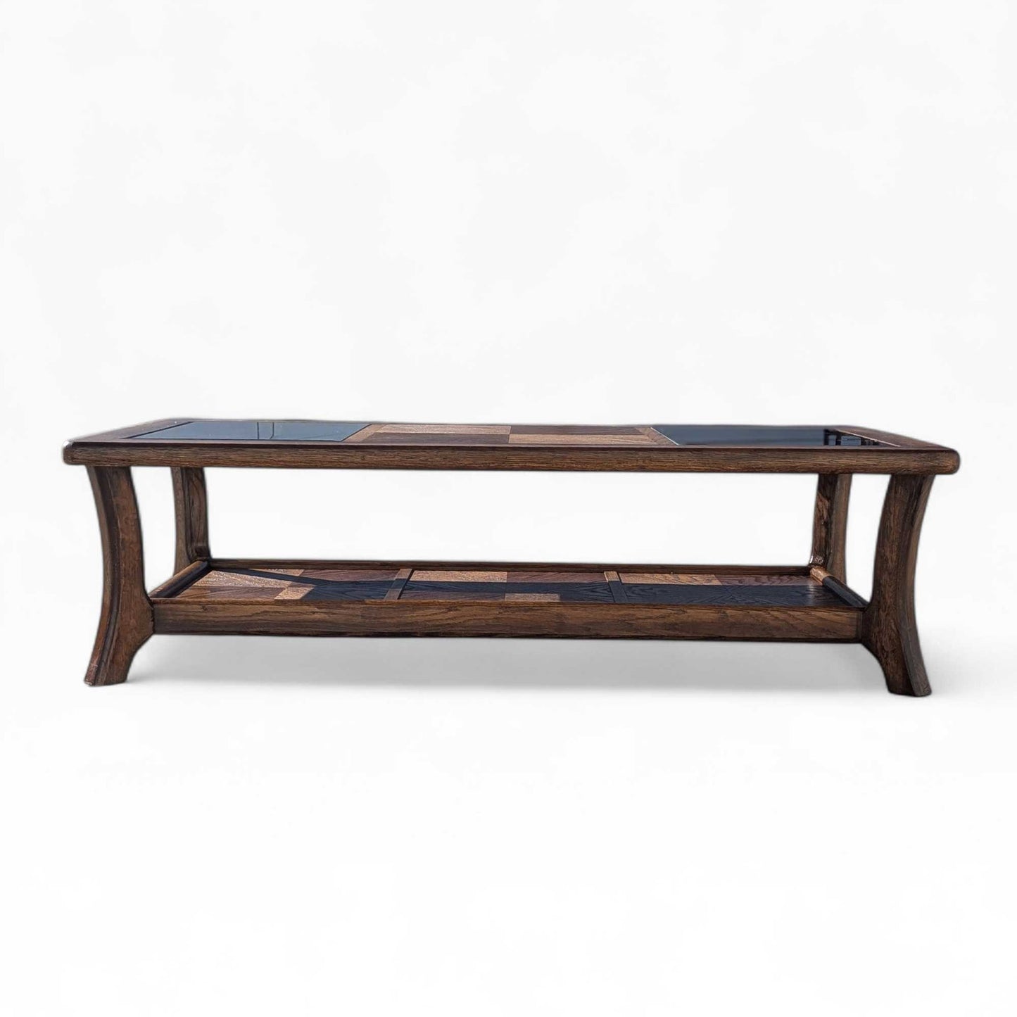 Vintage Oak Coffee Table Smoked Glass Insets