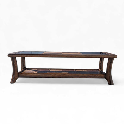 Vintage Oak Coffee Table Smoked Glass Insets