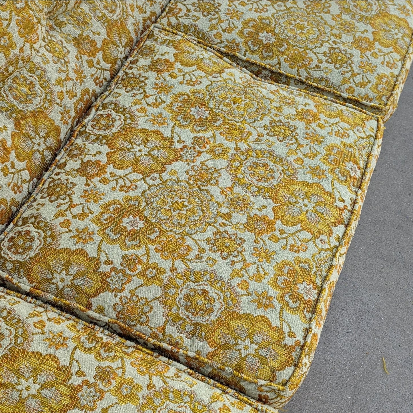 Vintage Hollywood Regency Floral Brocade Tufted Sofa, Yellow, Maximalist, MCM, Retro, Fun, Living Room