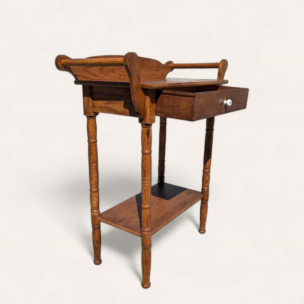 Antique Oak Washstand with Towel Bars and Shelf, circa 1880–1900