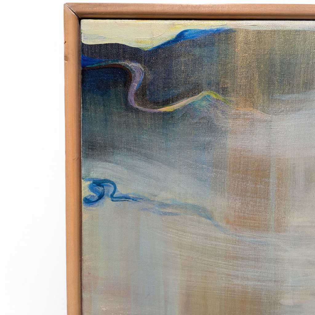 Large Abstract Painting 'Africa,' Signed and Dated 1988, Blue Framed Canvas — view 4 of 16