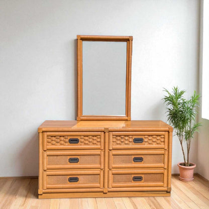Vintage Dixie Rattan Dresser with Mirror
