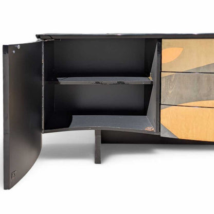 Italian Postmodern Sideboard by Carlo Malnati • Sculptural Curved Cabinet with Inlaid Wood Marquetry Fronts