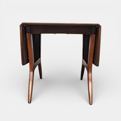 Mid Century Drop Leaf Dining Table by Garrison Furniture Co. | Sculptural Walnut Laminate Table | 1960s MCM