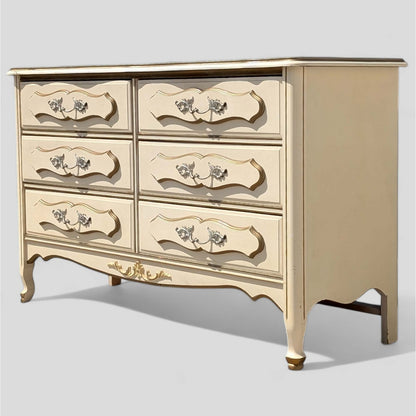 1970s French Provincial Six-Drawer Dresser with Mirror