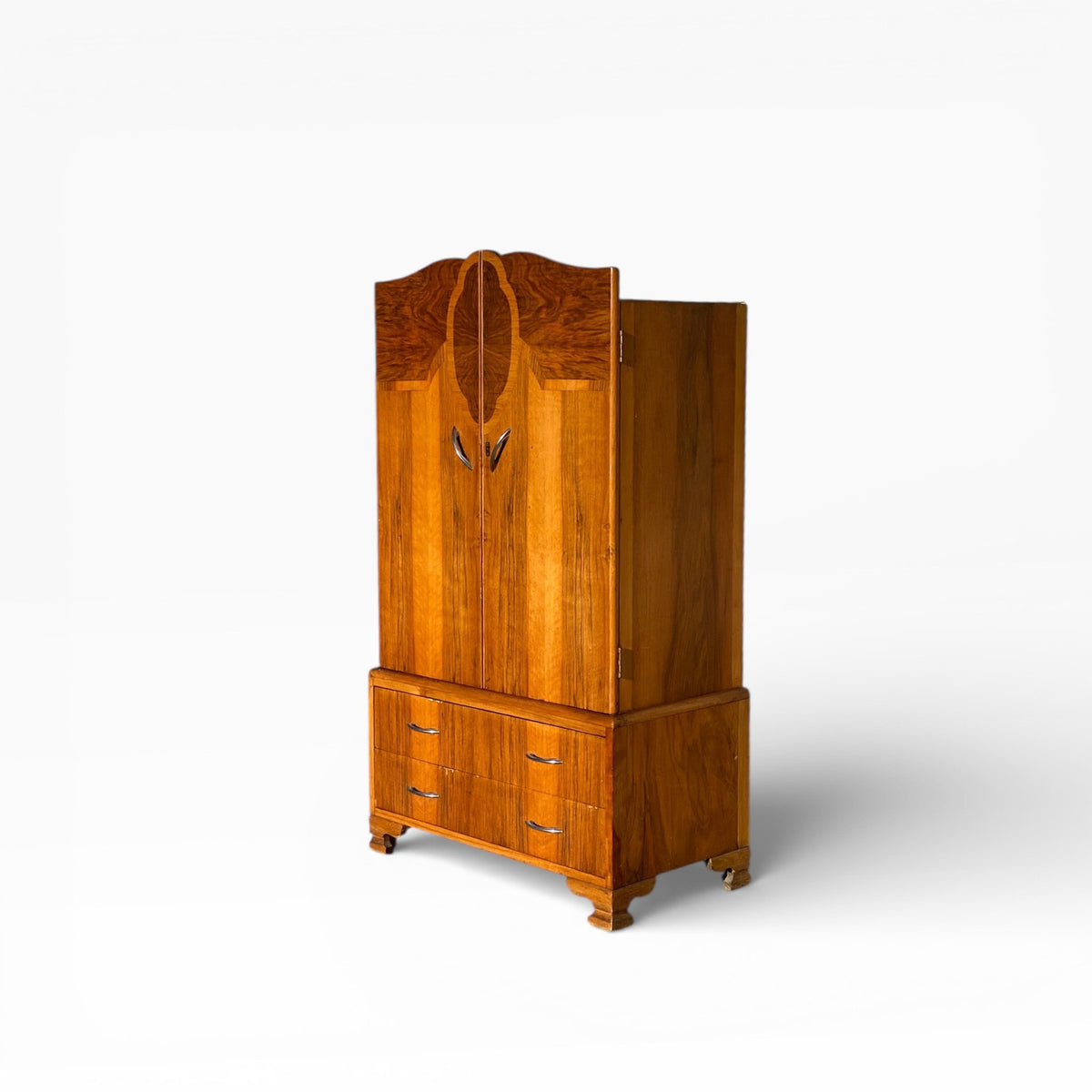 Art Deco Figured Wood Cocktail Cabinet with Fitted Interior, circa 1930s