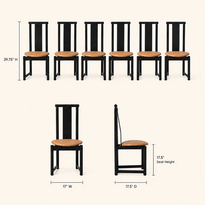 Set of Six BiF Postmodern Black Lacquer Dining Chairs, 1980s