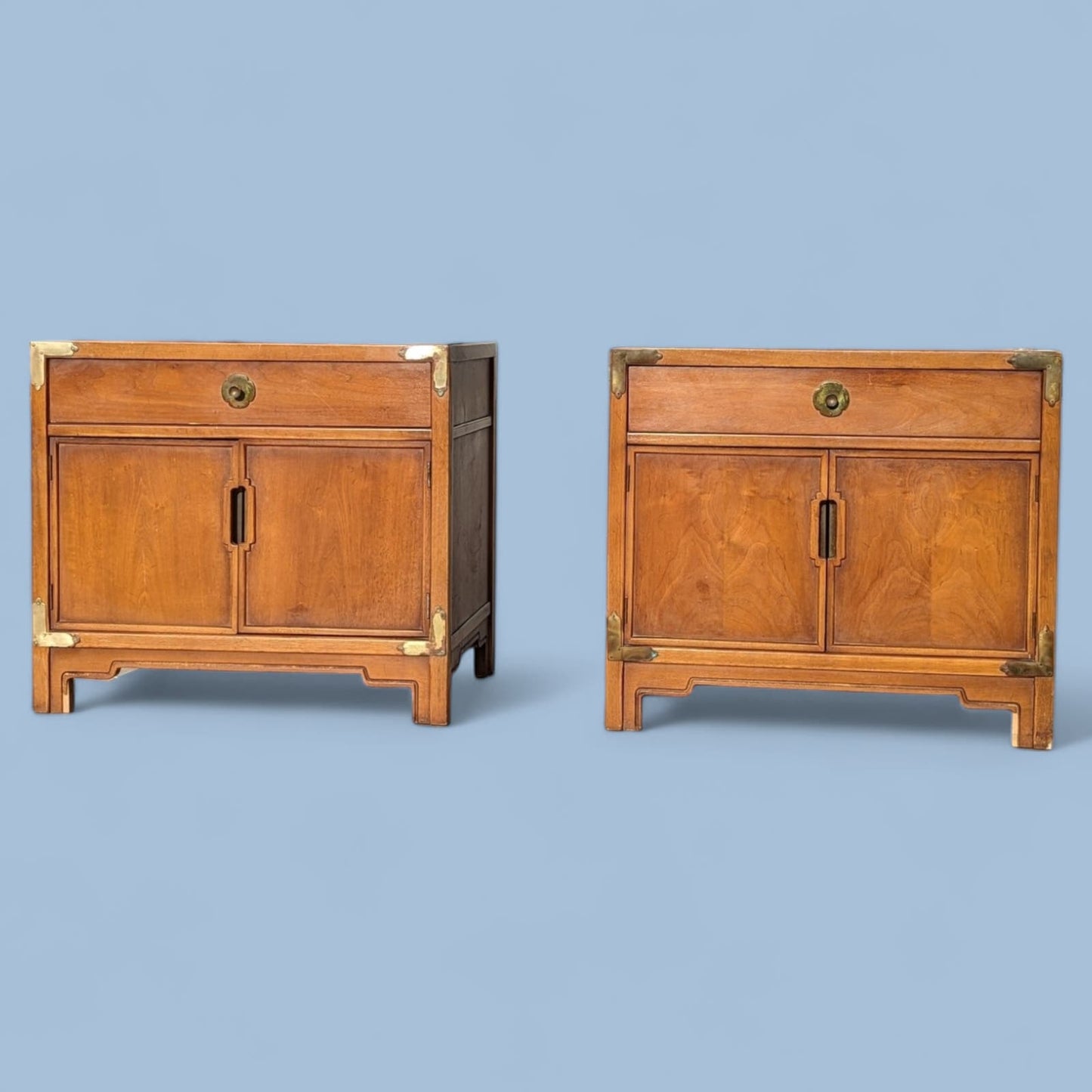 Nightstands by Drexel, Compass Collection, Mid Century, 1950s, MCM, Walnut, Brass, Chinoserie