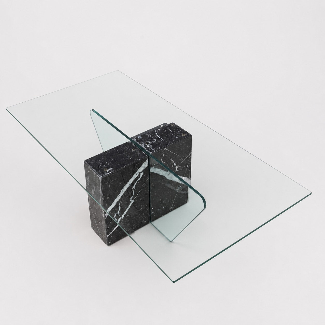 Unique Coffee Table, Marble Base, Geometric, Unique, Rectangular Glass Top, Postmodern, Mid Century — view 4 of 16