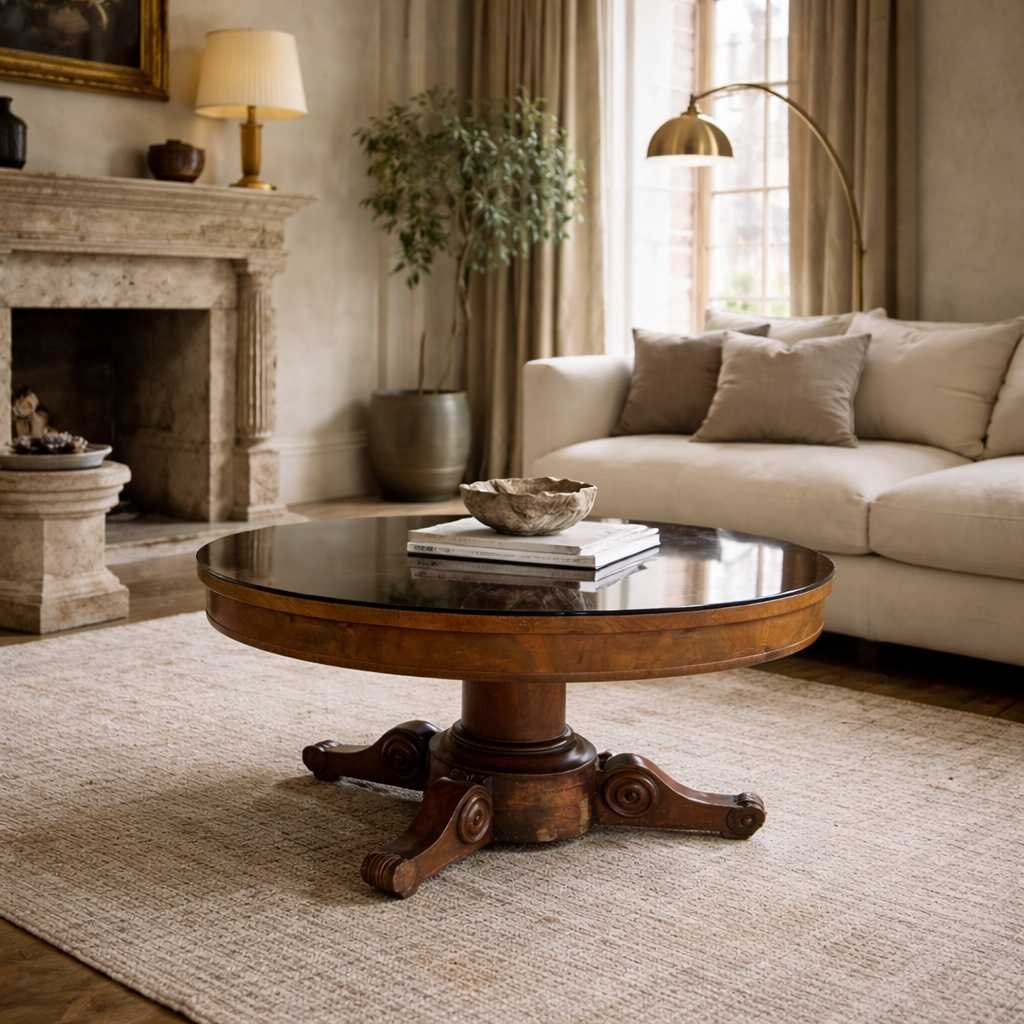 Early 19th Century Charles X Round Coffee Table in Mahogany & Walnut