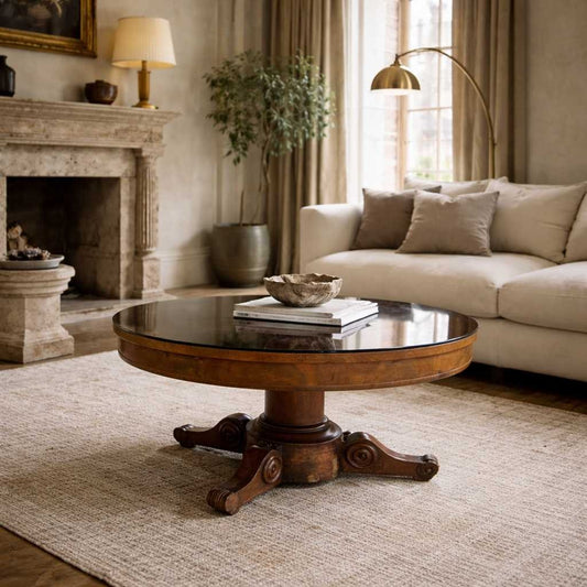 Early 19th Century Charles X Round Coffee Table in Mahogany & Walnut